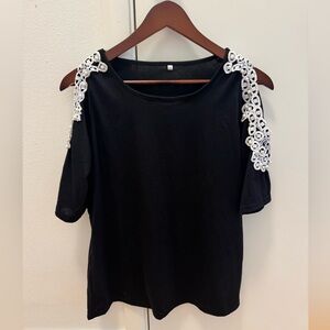 Black Cold Shoulder Top with Lace Detail